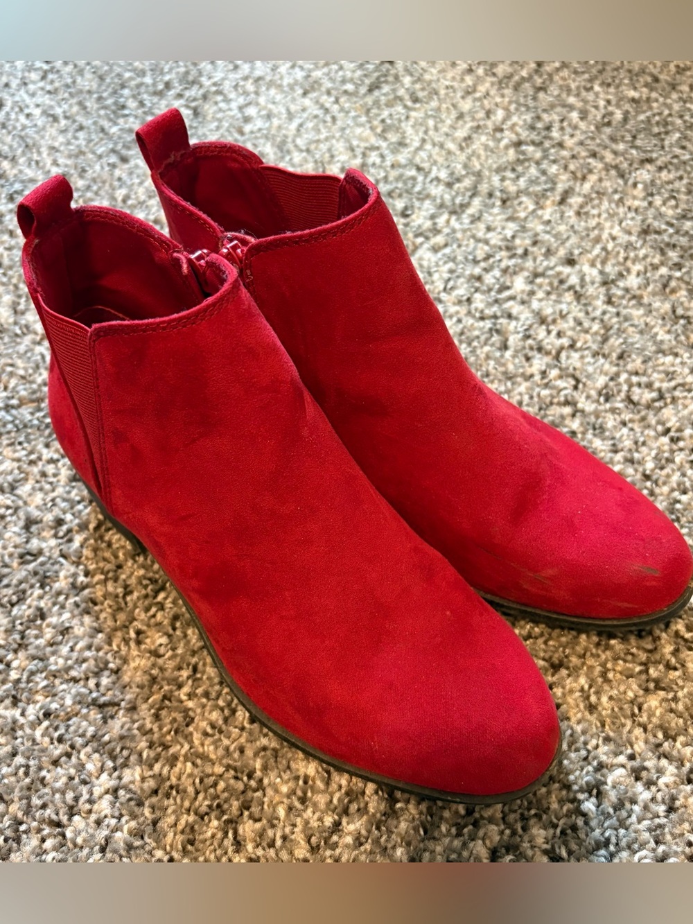 SO Red Suede Ankle Booties